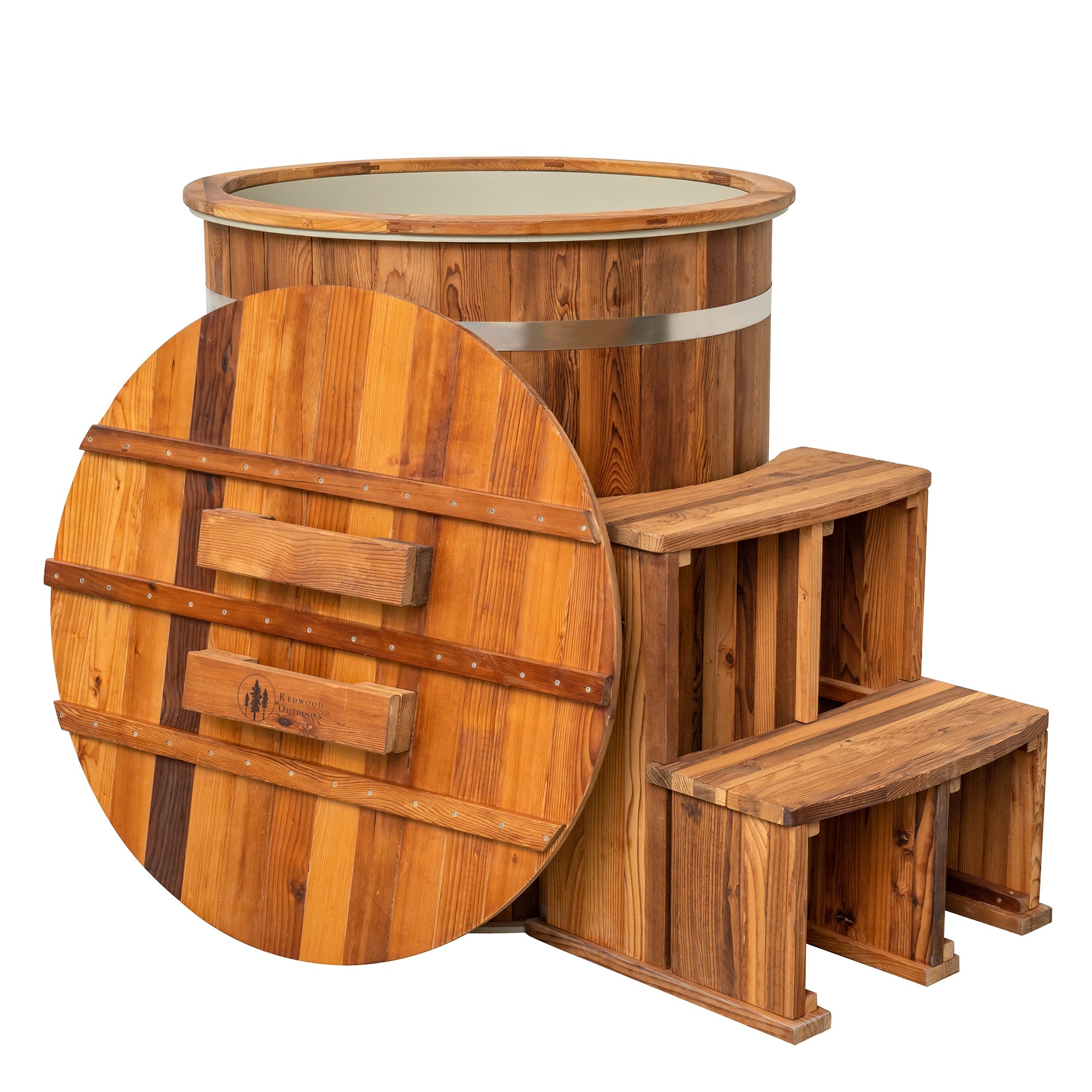 Eisbad aus Holz Redwood Outdoors Alaskan mit Deckel und Trittstufe